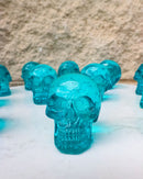 Set Of 12 Blue Translucent Witching Hour Gazing Skull Miniature Figurines 2.5"L