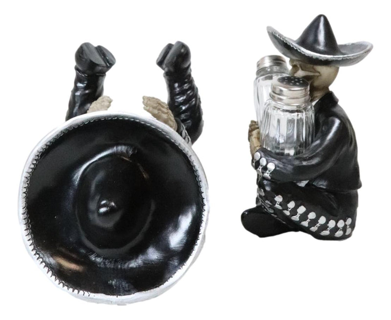 Day Of The Dead Skeleton Mariachi Band Wine And Salt Pepper Shakers Holder Set