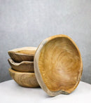 Pack Of 4 Hand Carved Rustic Live Edge Teak Wood Serveware Small Bowls 8"D