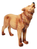 Wildlife Howling Wolf Figurine – Faux Wood Finish Wolf Sculpture with Carved Look