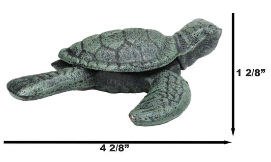 Pack Of 2 Cast Iron Green Verdigris Swimming Sea Turtle Tortoise Mini Figurines
