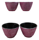 Pack Of 4 Magenta With Silver Hues Cast Iron Tetsubin Textured Tea Cups 3oz