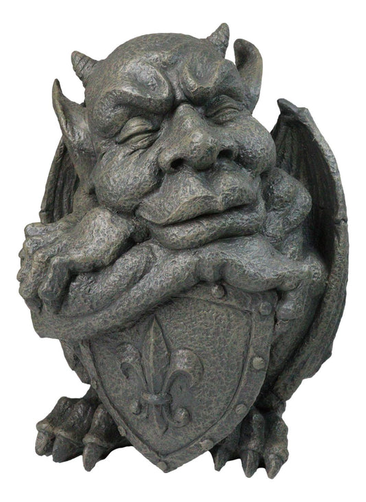 Gothic Stoic Warrior Notre Dame Gargoyle Shield Bearer Chimera Figurine 12"H