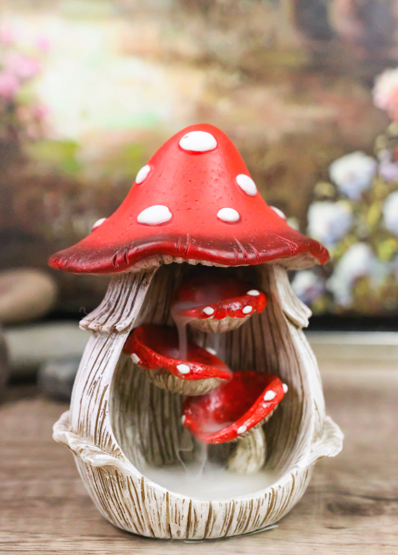 Fairy Garden Red Spotted Toadstool Mushroom Cottage Backflow Incense Burner