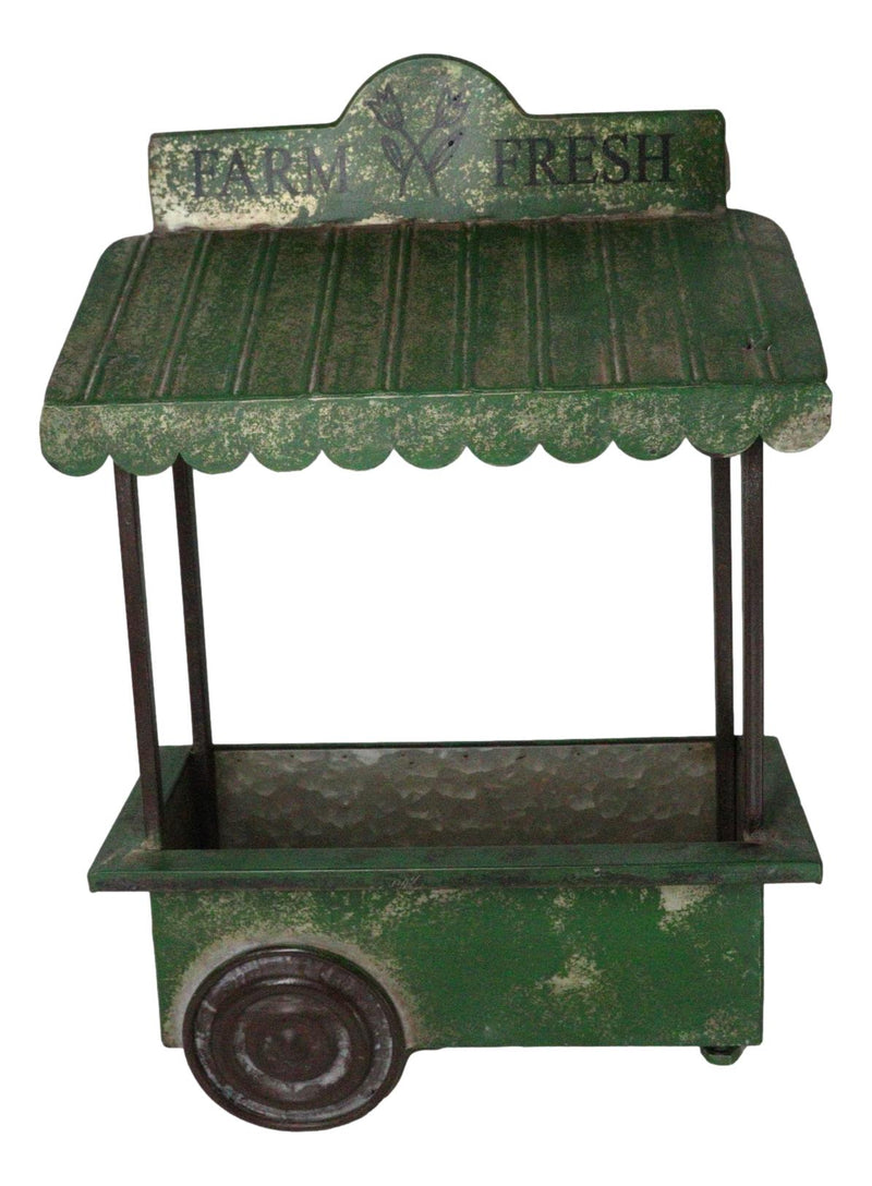 Rustic Green Galvanized Metal Farm Fresh Market Cart Hanging Wall Planter 19"H