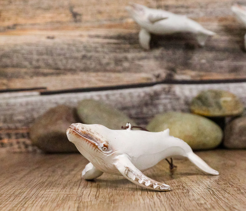 Set Of 6 Antique White Humpback Whales Ocean Marine Wall Decor Tree Ornaments