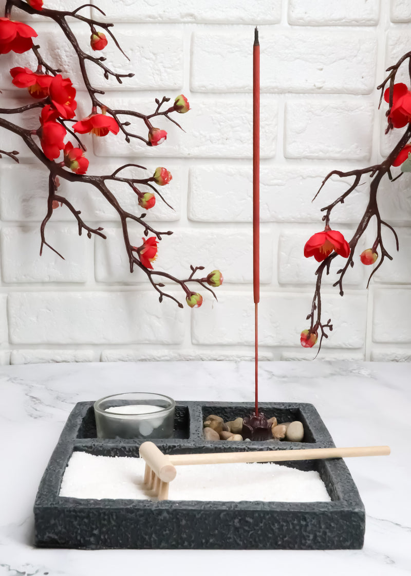 Square Buddha Zen Garden Set Lotus Incense And Candle Holder Meditation Kit