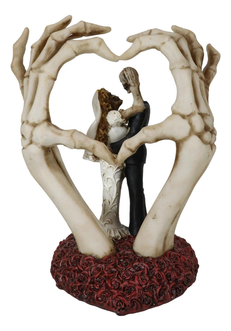 Love Never Dies Skeleton Bride & Groom With Skeletal Hands Wedding Arch Figurine