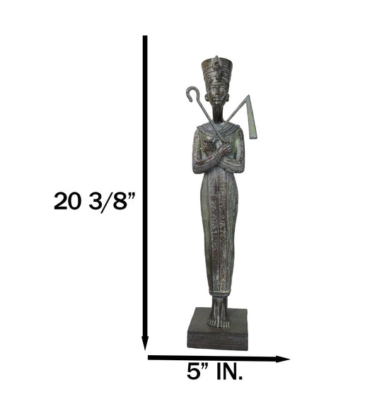 Egyptian Queen Nefertiti With Nemes Crook and Flail Statue With Base 20"H
