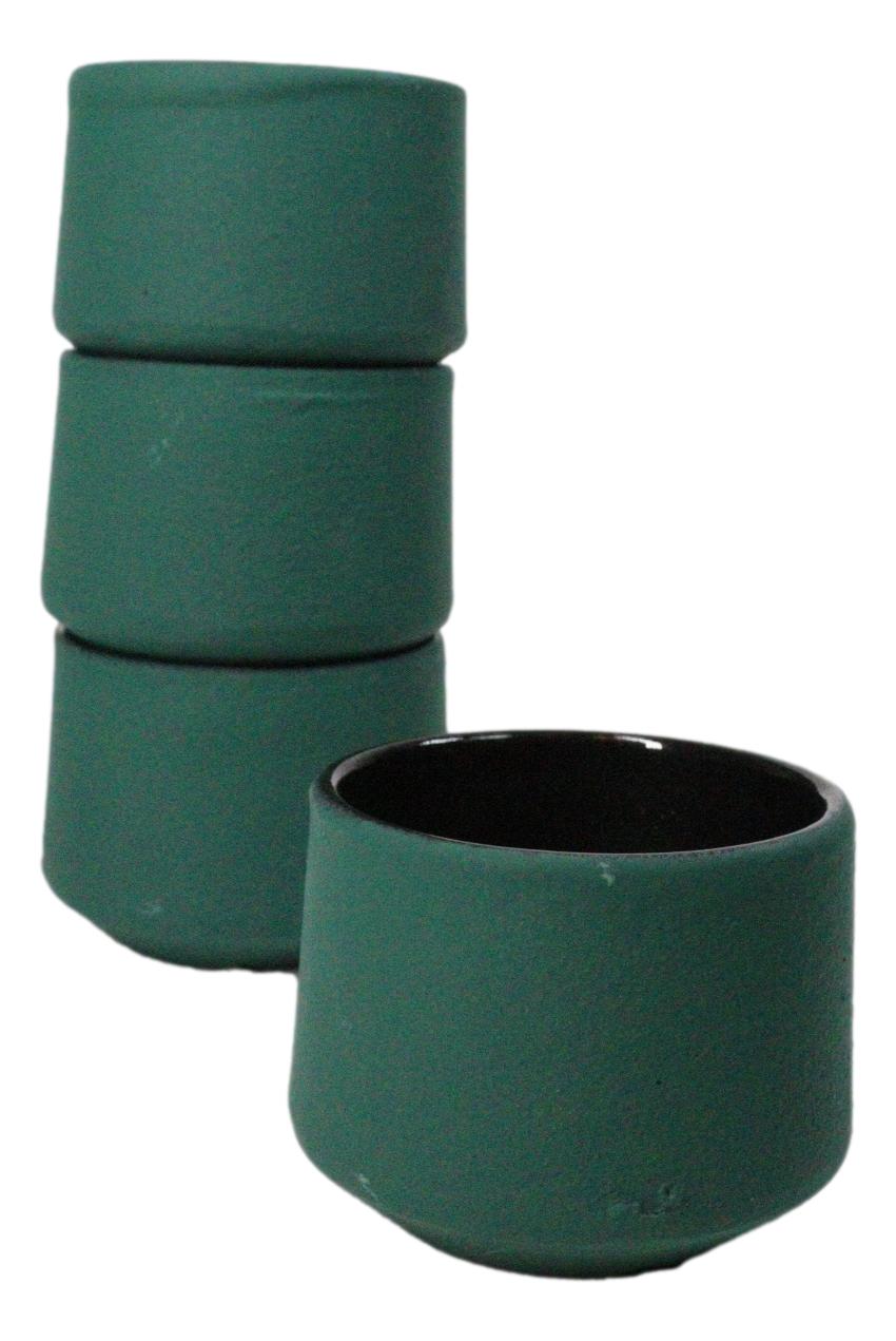Green Modern Cylindrical Japanese Tetsubin Style Cast Iron Tea Cups Set of 4