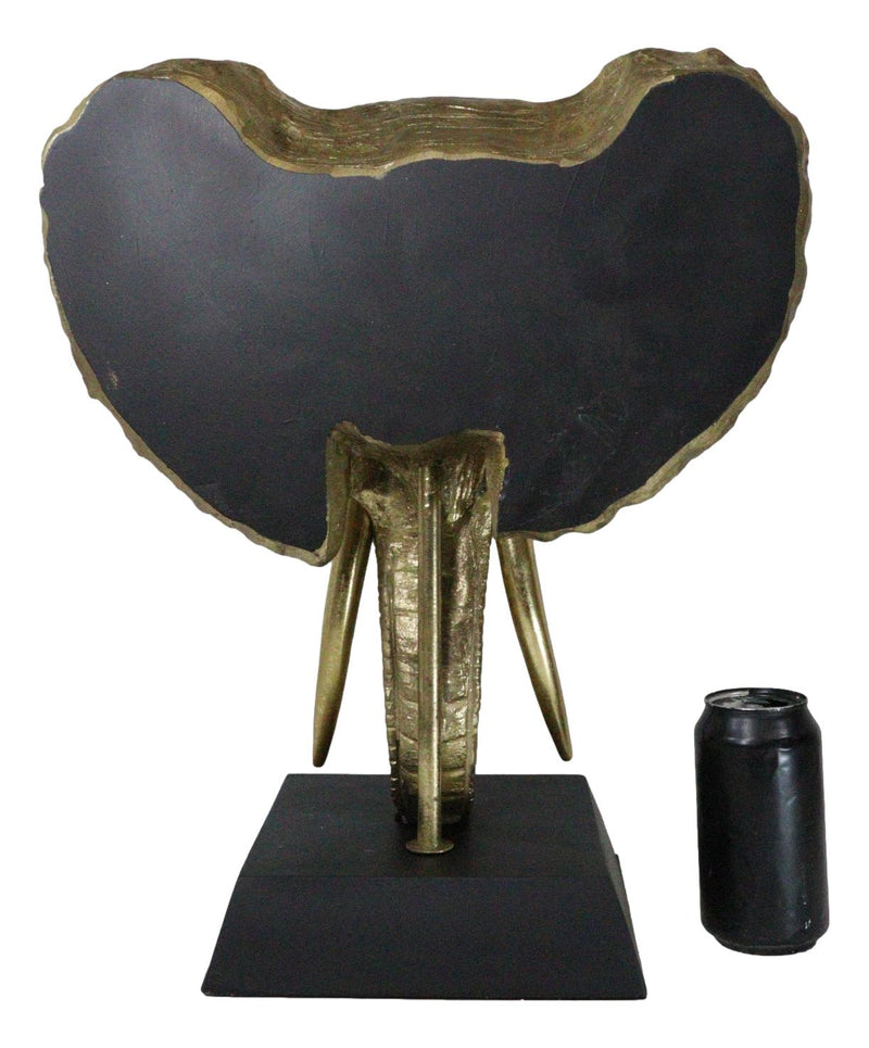 Large 18"H Gold Patina Safari African Bush Elephant Sculpture On Museum Base