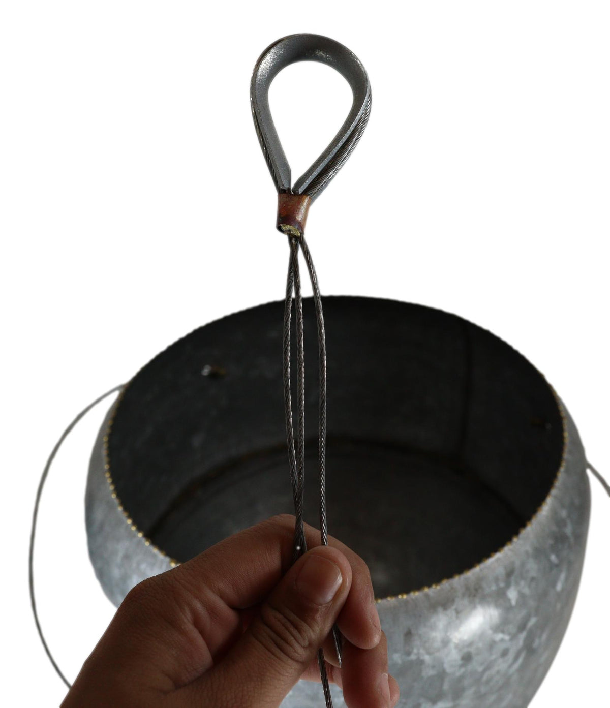 Farmhouse Rustic Galvanized Metal Gold Accent Hanging Round Wall Planter 8" Pot
