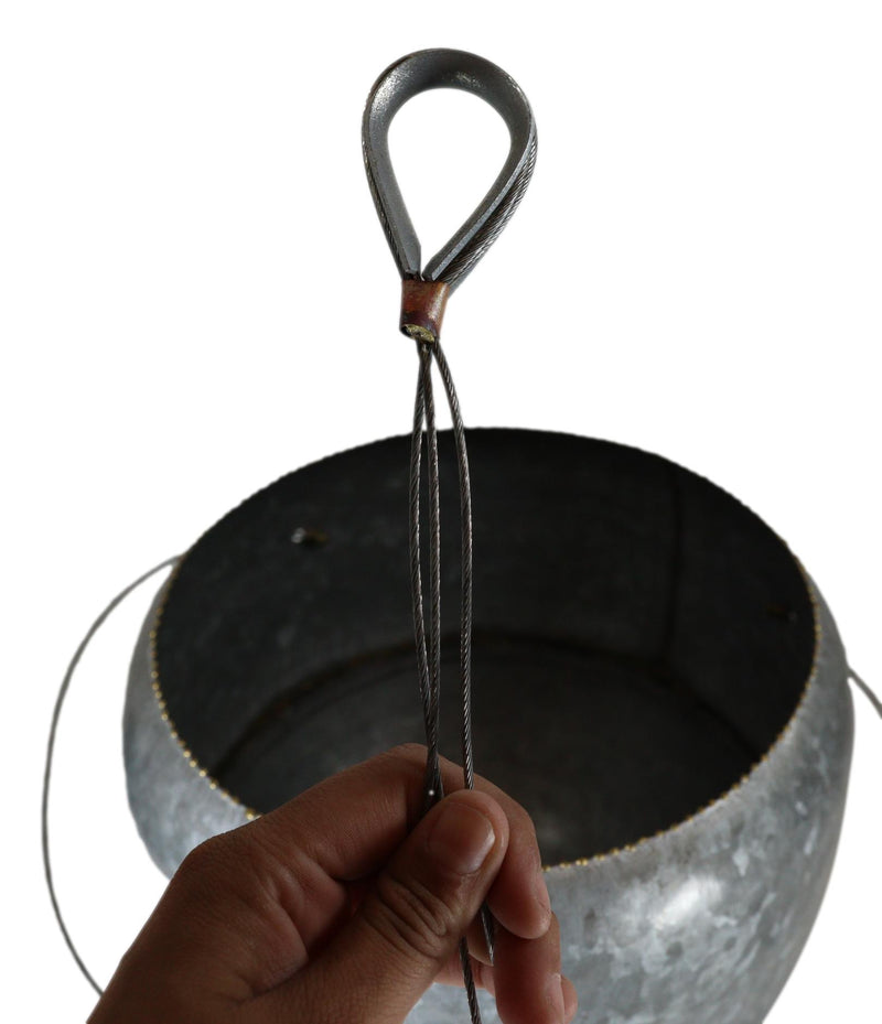 Farmhouse Rustic Galvanized Metal Gold Accent Hanging Round Wall Planter 8" Pot