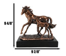 Rustic Western 2 Strolling Mare And Foal Equine Horses In Bronzed Resin Statue