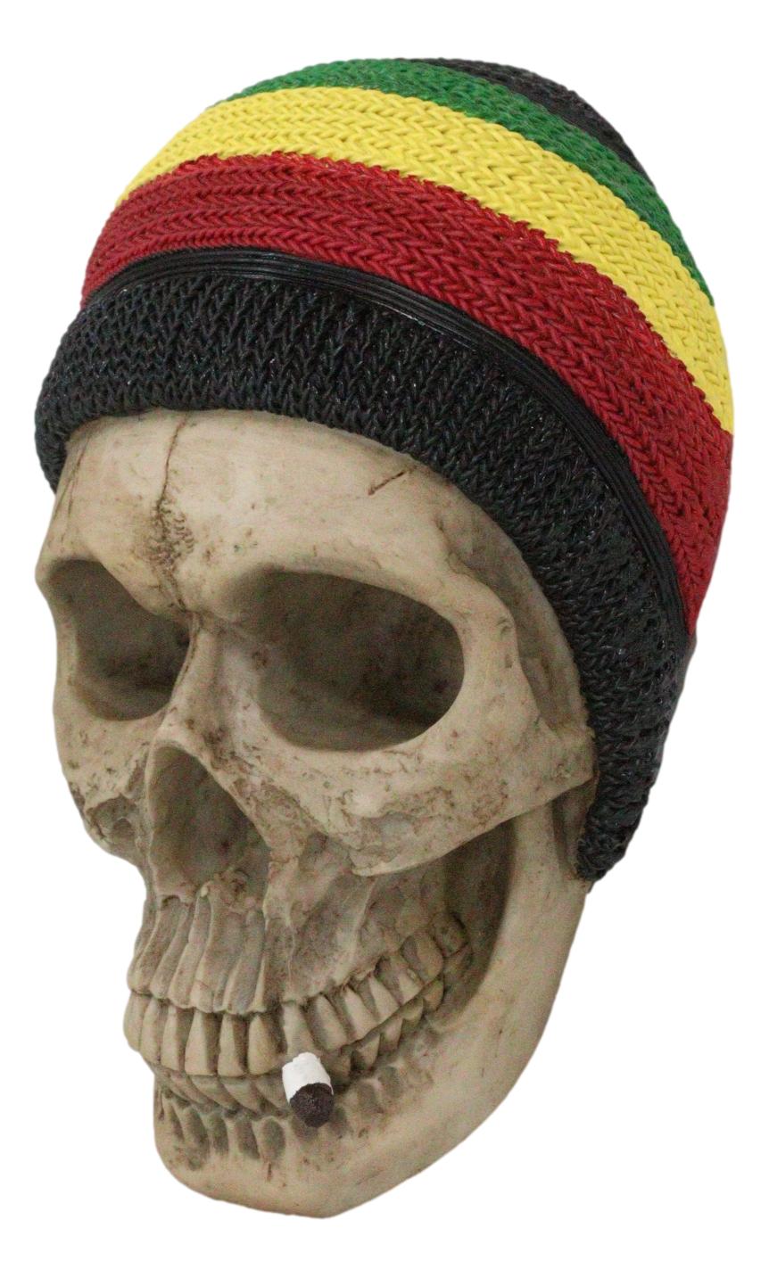 Gypsy Day of The Dead Rasta Skull With Beanie Hat Smoking Stash Wall Decor