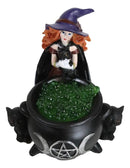 Wiccan Grand Witch Black Cat By LED Potion Bubbles Triple Moon Cauldron Figurine