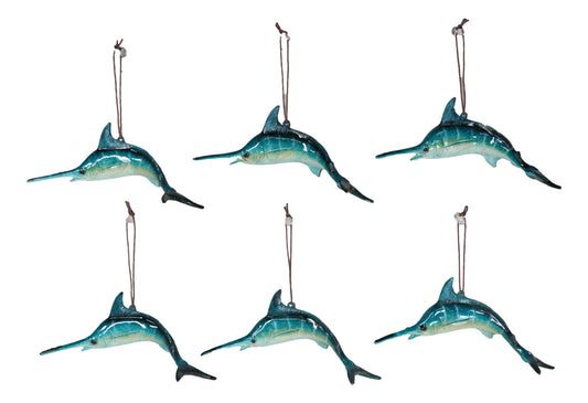 Set Of 6 Nautical Blue Swordfishes Ocean Marine Wall Decor Tree Ornaments