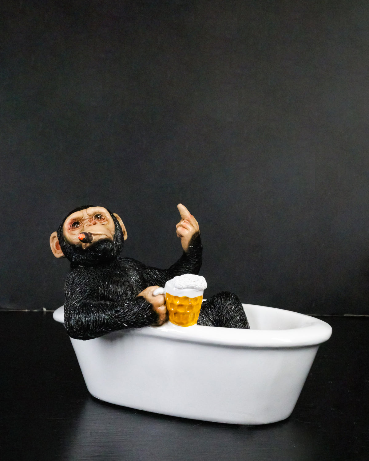 Ebros Funny Chimpanzee in Bathtub Figurine with Cigar Beer & Middle Finger