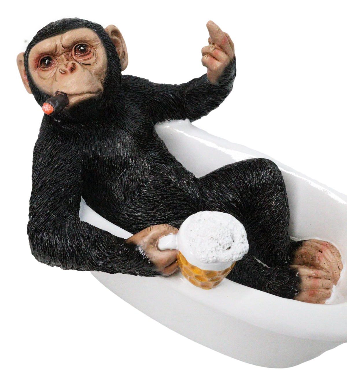 Ebros Funny Chimpanzee in Bathtub Figurine with Cigar Beer & Middle Finger