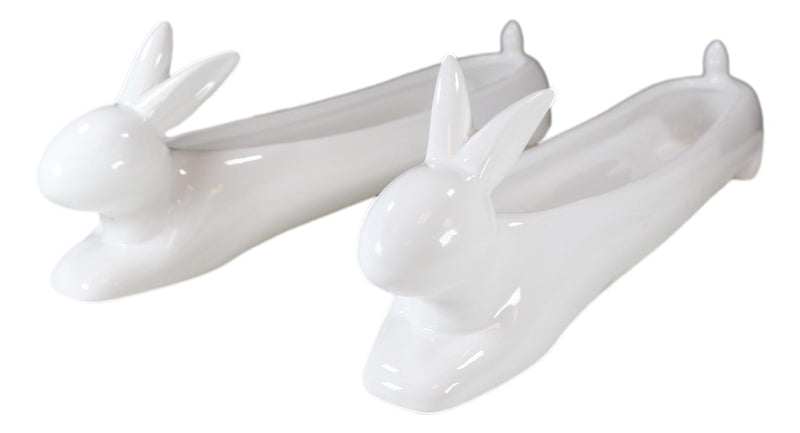 Pack Of 2 Bunny Rabbit White Ceramic Serving Platter Plate Cracker Dish Trays