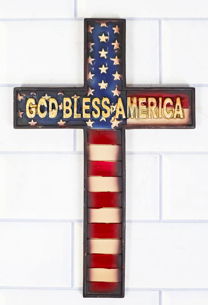 Western Patriotic USA Flag Old Faithful God Bless America Memorial Wall Cross