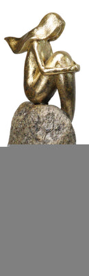 Gold Leaf Abstract Art Mermaid Siren Sitting On Ocean Pillar Rock Figurine 15"H