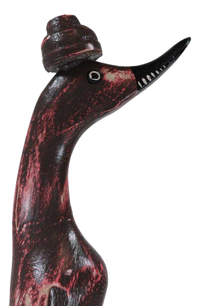 Balinese Wood Handicrafts "Bebek Angsa" Royal Maroon Red Skiing Duck Figurine