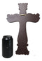 Rustic Faux Wood Carving Floral Scroll With Layered Barbed Wires Wall Cross