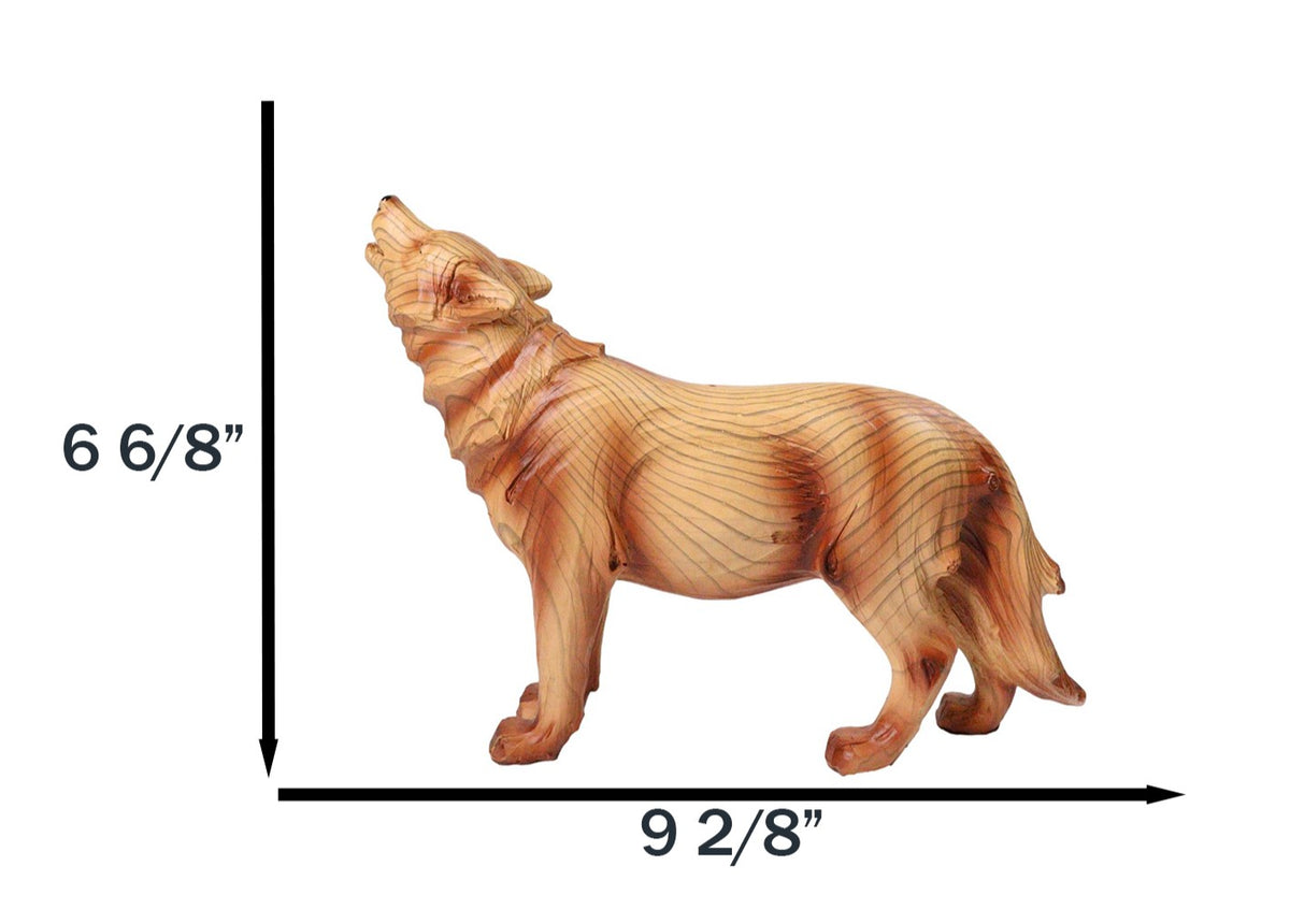 Wildlife Howling Wolf Figurine – Faux Wood Finish Wolf Sculpture with Carved Look