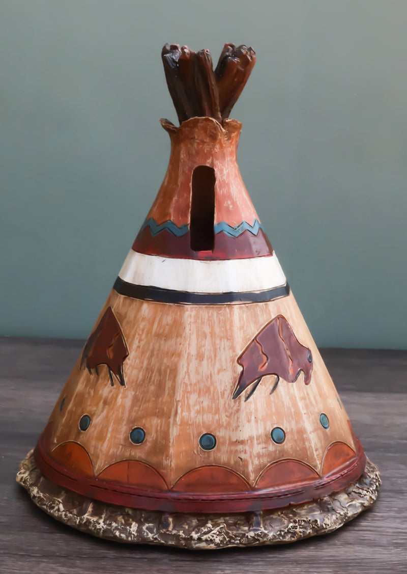 Rustic Western Bison Tribal Indian Teepee Hut Money Coin Savings Bank Figurine