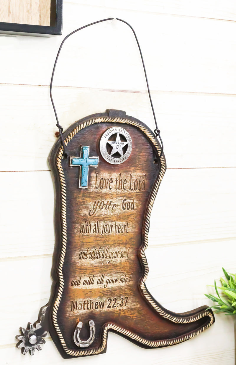 Western Cowboy Boot With Spur Horseshoe And Ropes Bible Scripture Wall Decor