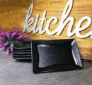 Pack Of 6 Black Silk Melamine Rectangular Wavy Buffet Lunch Sushi Plates 6.75"L