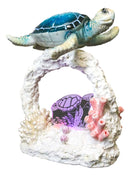 Marine Ocean Sea Turtle Swimming Over Coral Reef With Acrylic LED Light Figurine