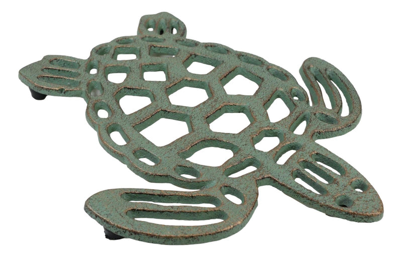 Nautical Marine Verdigris Giant Sea Turtle Rustic Cast Iron Wall Or Table Trivet