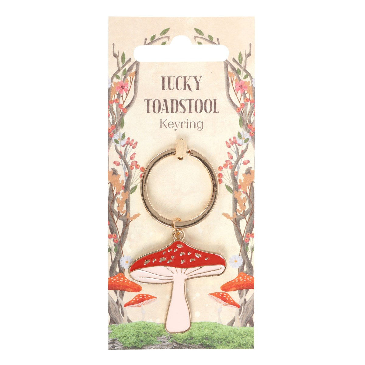 Set of 2 Lucky Toadstool Mushroom Metal Fortune Talisman Keyrings Keychains