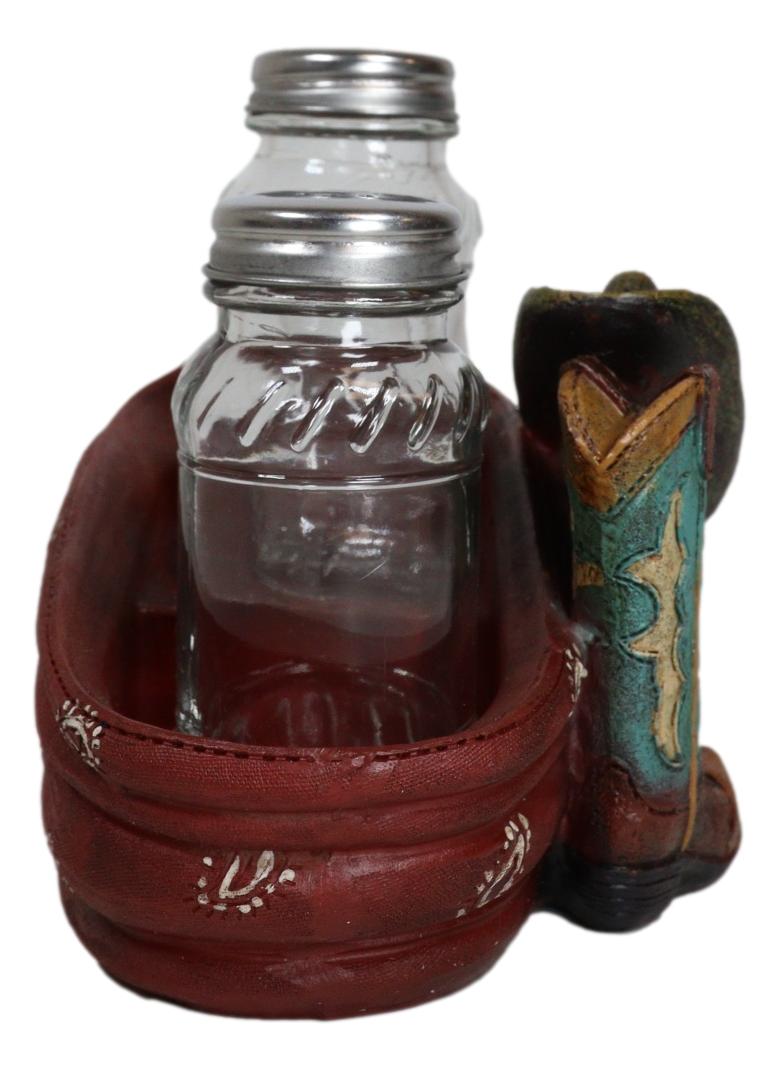 Western Cowboy Faux Leather Boots With Hat And Scarf Salt Pepper Shakers Set