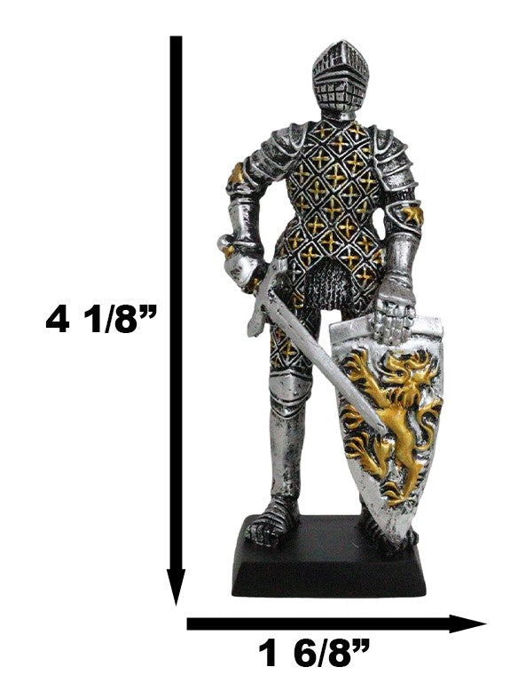 Medieval Knight In Suit Of Armor With Sword Lion Heraldry Shield Mini Figurine