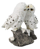 Snowy Owl Couple Figurine 5.5-Inch White Kissing Owl Statue on Snow-Covered Rock