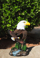 Bald Eagle Bust with Soaring Eagle Over Pine Forest Figurine Patriotic American