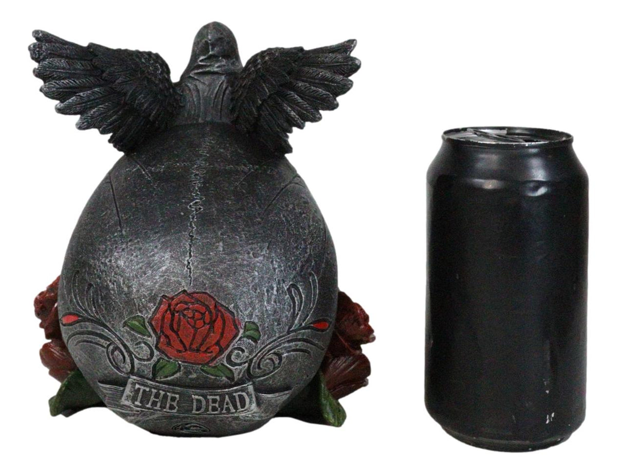 Grim Reaper Skeleton Angel Of Death Praying On Tribal Skull Red Roses Figurine