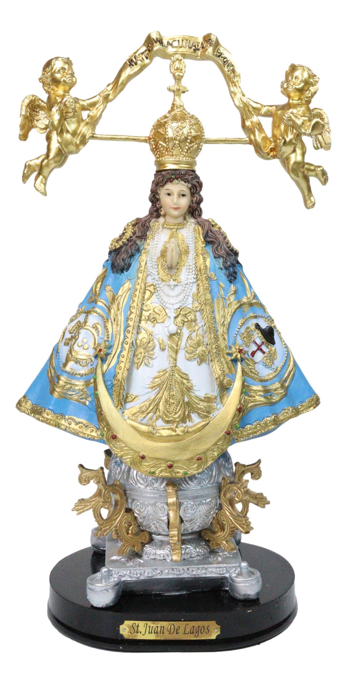 Our Lady of San Juan De Los Lagos with Golden Crown And Angels Figurine 12"H