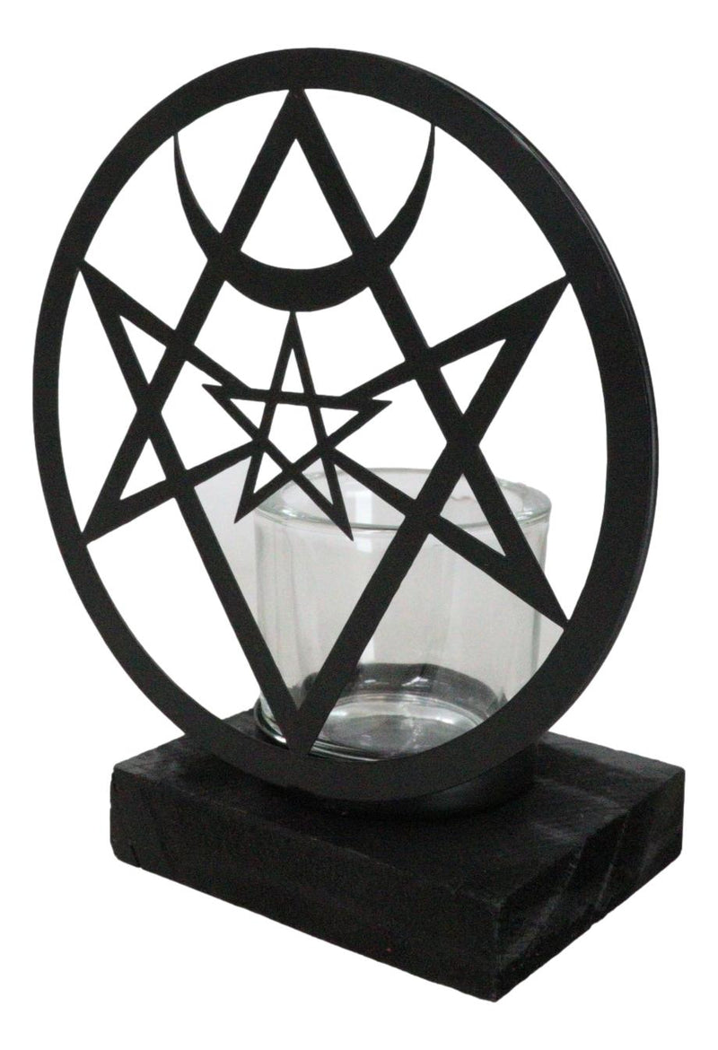 Wicca Spiritualism Mystic Unicursal Hex Pentagram Metal Votive Candle Holder