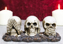 Ossuary Skeletons Gothic See Hear Speak No Evil Grinning Skulls Figurine 6.75"L