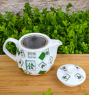 Green And White Iconic Chinese Mahjong Tiles Ceramic Tea Pot 15oz With Strainer