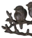 Cast Iron Rustic Lovebirds Perching On Twig Branch 4-Pegs Wall Coat Keys Hooks