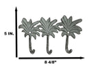 Pack Of 2 Cast Iron Verdigris Beach Coconut Palm Trees Triple Wall Key Hooks