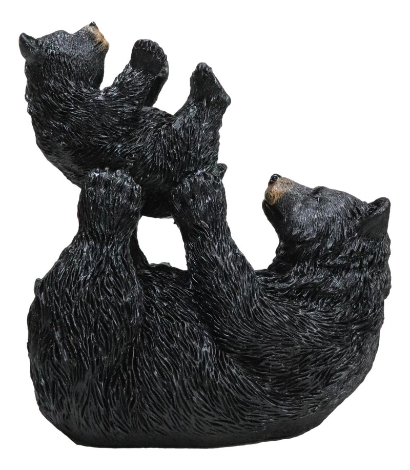 Rustic Western Mother Black Bear Lifting Baby Cub In The Air Figurine