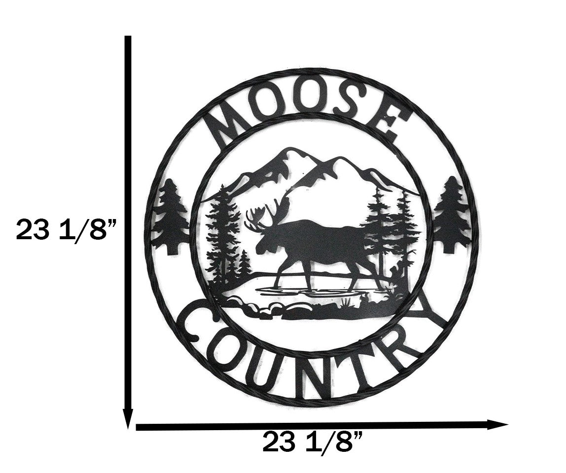 24" Rustic Western Moose Country By Mountains Pine Forest Metal Wall Circle Sign