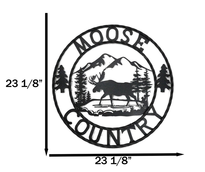 24" Rustic Western Moose Country By Mountains Pine Forest Metal Wall Circle Sign