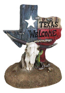 Western Welcome State Of Texas Map With Horseshoe And Longhorn Skull Figurine